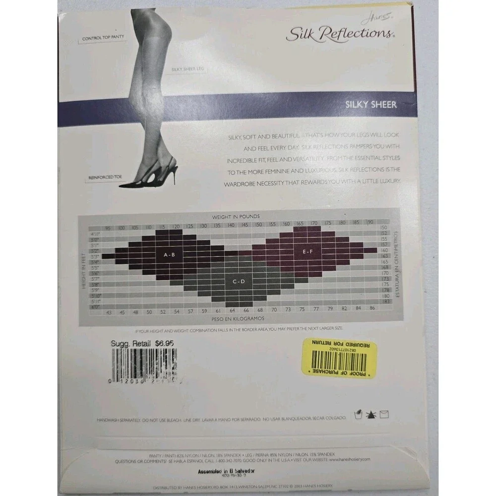 Hanes Silk Reflections Pantyhose Sz AB Jet Black Control Top Reinforced Toe NIP